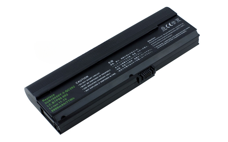 11.1V 7800mAh/87Wh 9-Cell Battery for Acer Aspire 3050 3600 3680 5500 Acer Extensa 2400 2480 Acer TravelMate 2480 3260 3270 (P/N: 3UR18650Y-2-QC261 LIP6220QUPC SY6 BT.00603.006 LC.BTP01.006 BATEFL50L9C72) – Front view top 45° angle