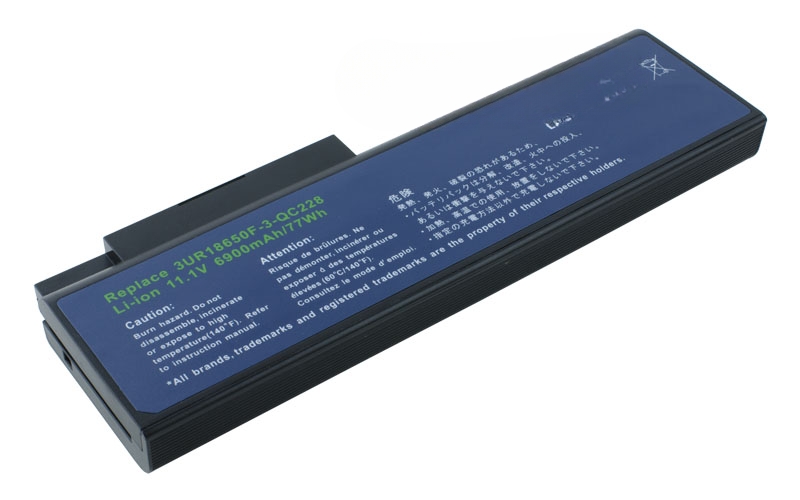 11.1V 7800mAh/87Wh 9-Cell Battery for Acer Ferrari 5000 Acer TravelMate 8200 8210 8215 (P/N: 3UR18650F BT.00903.005 LC.BTP01.015 LC.BTP01.016) – Front view top 45° angle