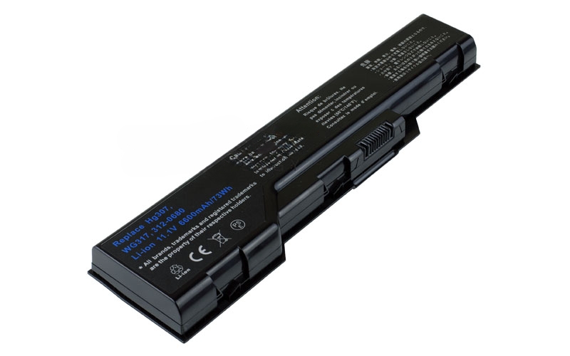 11.1V 7800mAh/87Wh 9-Cell Battery for Dell XPS M1730 (P/N: 0XG510 312-0680 HG307 WG317 XG510) – Front view top 45° angle