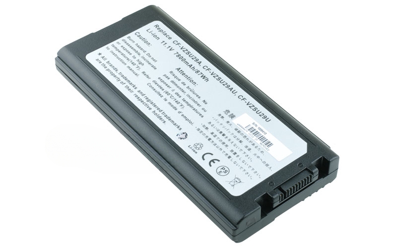 11.1V 7800mAh/87Wh 9-Cell Battery for Panasonic CF-29 CF-51 CF-52 ToughBook-51 ToughBook-52 (P/N: CF-VZSU29 CF-VZSU29A CF-VZSU29ASU CF-VZSU29AU CF-VZSU29U) – Front view top 45° angle
