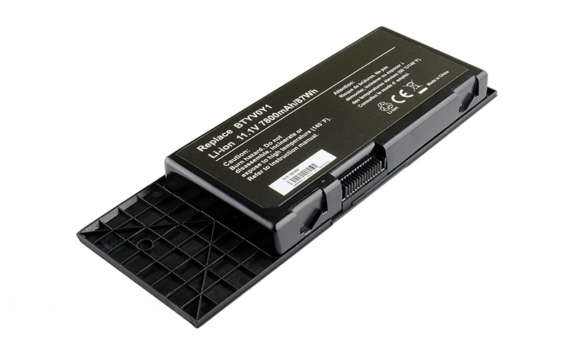 11.1V 87Wh 9-Cell Battery for Dell Alienware M17x R3 R4 Series (P/N: BTYVOY1 C0C5M 318-0397 5WP5W 05WP5W 07XC9N) – Front view top 45° angle