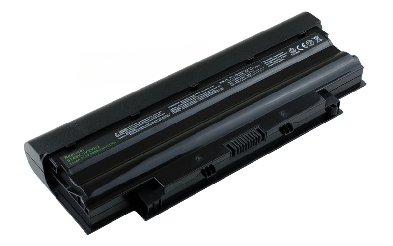11.1V 87Wh 9-Cell Battery for Dell Inspiron 13R 14R 15R N3010 N4010 N5010 N7010 Dell Vostro 3450 3550 3555 3750 (P/N: 04YRJH 07XFJJ 383CW J1KND 312-0233 312-0234) – Front view top 45° angle