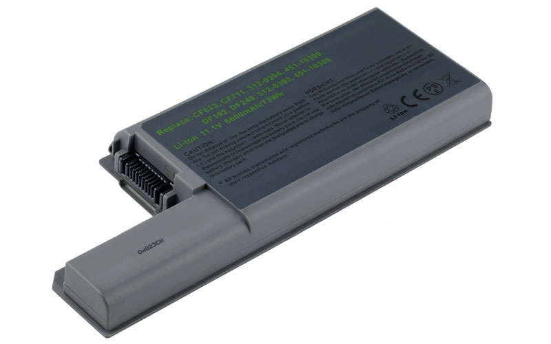 11.1V 87Wh 9-Cell Battery for Dell Latitude D820 D830 Dell Precision M65 M4300 (P/N: CF623 CF704 XD739 YD624 312-0394 451-10308) – Front view top 45° angle