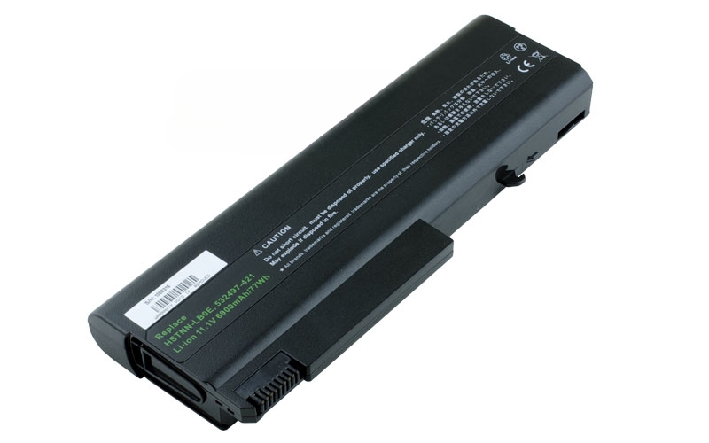 11.1V 87Wh 9-Cell Battery for HP Compaq 6730b 6530b HP ProBook 6445b 6545b HP EliteBook 6930p 8440p 8440w (P/N: 532497-421 583256-001 HSTNN-UB68 HSTNN-UB69 KU531AA TD03XL) – Front view top 45° angle