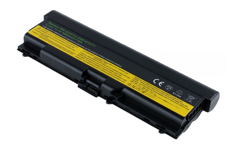 11.1V 87Wh 9-Cell Battery for Lenovo ThinkPad SL510 SL410 T410i T420i T510i T520i W510 W520 ThinkPad Edge 14" 15" E420 E520 E525 (P/N: FRU 42T4797 FRU 42T4799 FRU 42T4819 FRU 42T4803 FRU 42T4751 ASM 42T4752 ASM 42T4796 57Y4185 57Y4186 51J0499 51J0500) – Front view top 45° angle