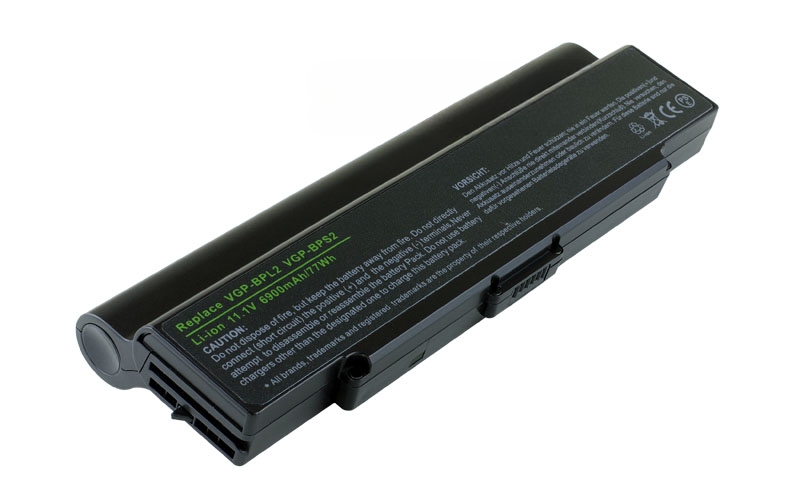 11.1V 87Wh 9-Cell Battery for Sony VAIO VGN-SZ27CP VGN-FJ290 VGN-FE590 VGN-FS25C VGN-C290 (P/N: VGP-BPL2 VGP-BPL2C VGP-BPS2 VGP-BPS2A) – Front view top 45° angle