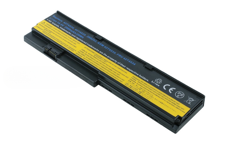 14.4V 1800mAh/26Wh Li-Polymer Battery for Lenovo ThinkPad X200 X200s X201 X201i X201s (P/N: FRU 42T4534 ASM 42T4353 43R9253) – Front view top 45° angle