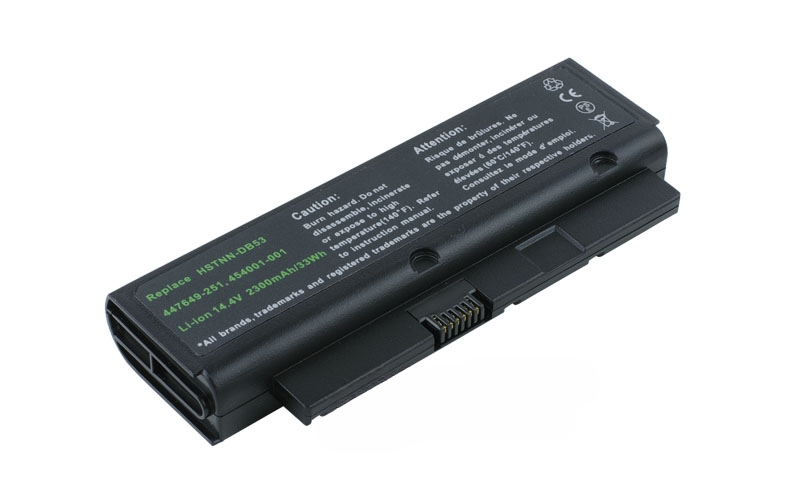 14.4V 2200mAh/32Wh 4-Cell Battery for HP Compaq 2210b Compaq B1200 (P/N: HSTNN-DB53 HSTNN-OB53 447649-251 447649-321) – Front view top 45° angle