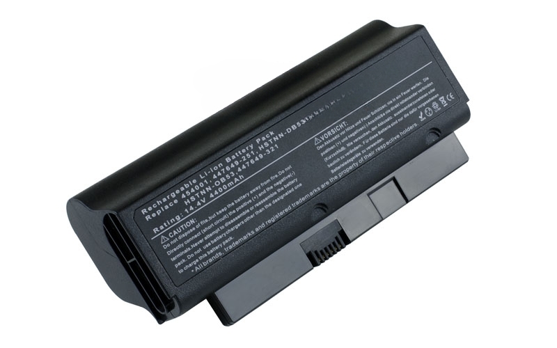 14.4V 4400mAh/63Wh 8-Cell Battery for HP Compaq 2210b Compaq B1200 (P/N: HSTNN-DB53 HSTNN-OB53 447649-251 447649-321) – Front view top 45° angle