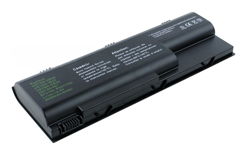 14.4V 4400mAh/63Wh 8-Cell Battery for HP Pavilion DV8000 DV8000t DV8000z DV8200 DV8300 (P/N: HSTNN-DB20 HSTNN-IB20 HSTNN-OB20 395789-001 403808-001 EG417AA) – Front view top 45° angle