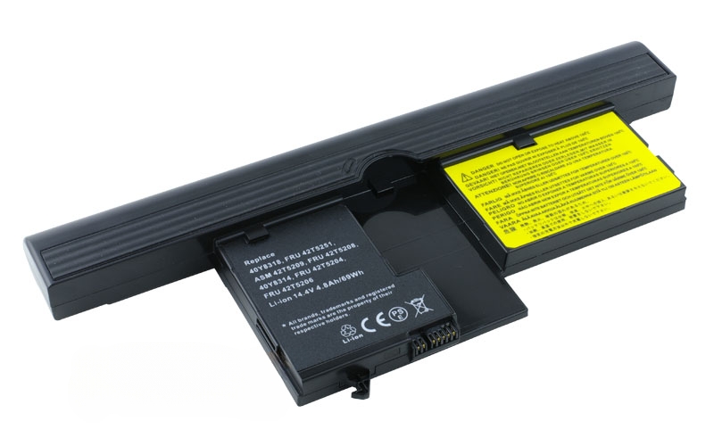 14.4V 4800mAh/69Wh 8-Cell Battery for Lenovo ThinkPad X60 X61 Tablet PC (P/N: 40Y8314 40Y8318 ASM 42T5209 FRU 42T4507 FRU 42T5204 FRU 42T5206 FRU 42T5251) – Front view top 45° angle