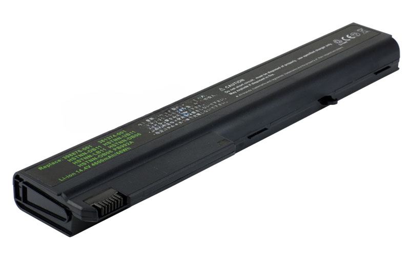 14.4V 63Wh 8-Cell Battery for HP Compaq 8510p 8710p NC8230 NC8430 NX7300 NX7400 NX8220 NX9420 (P/N: HSTNN-DB11 HSTNN-LB11 HSTNN-DB29 HSTNN-I04C PB992A PB992UT) – Front view top 45° angle