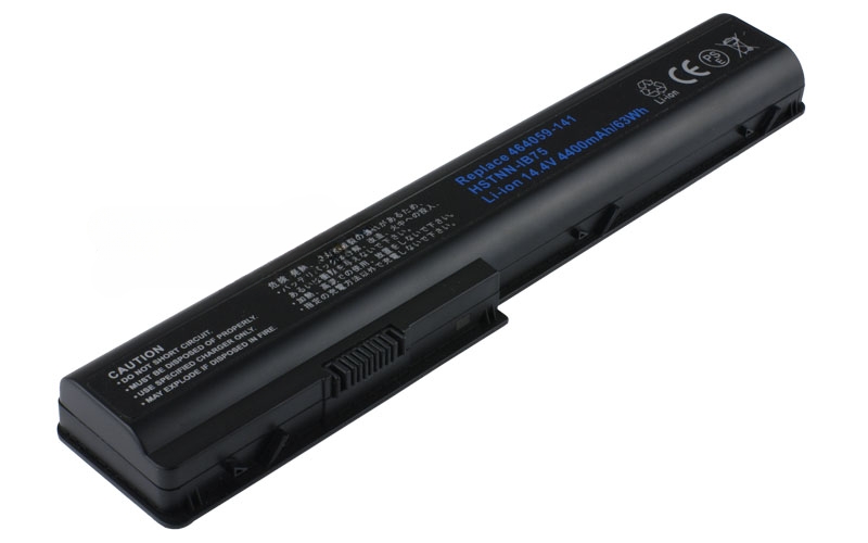 14.4V 63Wh 8-Cell Battery for HP Pavilion DV7 DV7-1000 DV7t DV8 DV8-1000 DV8-1100 (P/N: HSTNN-DB74 HSTNN-DB75 HSTNN-IB75 HSTNN-OB75 HSTNN-XB75) – Front view top 45° angle