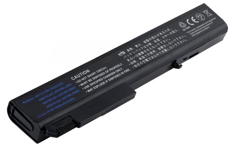 14.4V 75Wh 8-Cell Battery for HP EliteBook 8530p 8540p 8730p 8730w 8740w HP ProBook 6545b (P/N: 458274-421 HSTNN-LB60 HSTNN-OB60 HSTNN-XB60) – Front view top 45° angle