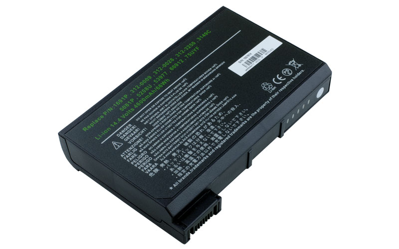 14.4V 8-Cell Battery for Dell Latitude C500 C600 C640 C800 CPi CPx PP01L Dell Inspiron 2500 3800 4000 8000 8200 (P/N: 1691P 851UY 77TCJ 3H625 312-0028 461-6399) – Front view top 45° angle