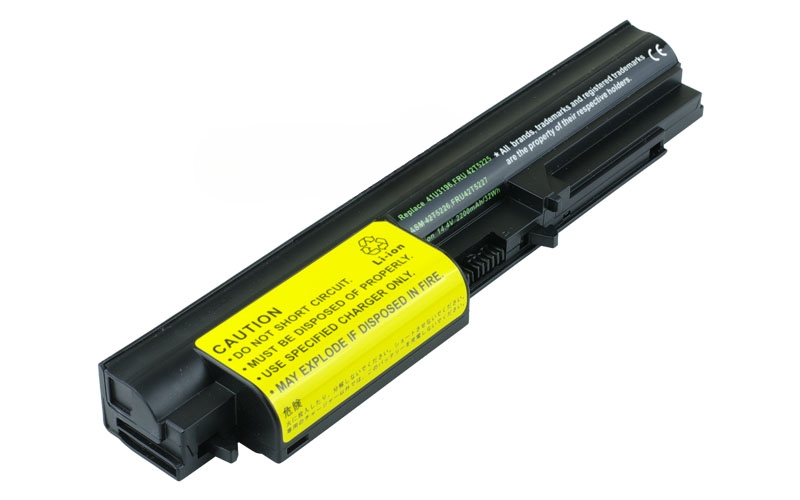 14.4V&nbsp;2200mAh/32Wh 4-Cell Battery for&nbsp;Lenovo ThinkPad T61 R61 7732 R61i 7742 R400 7443 T400 2764 (P/N:&nbsp;FRU 42T4552 ASM 42T5226 FRU 42T5227&nbsp;41U3196 ASM 42T5228) – Front view top 45° angle