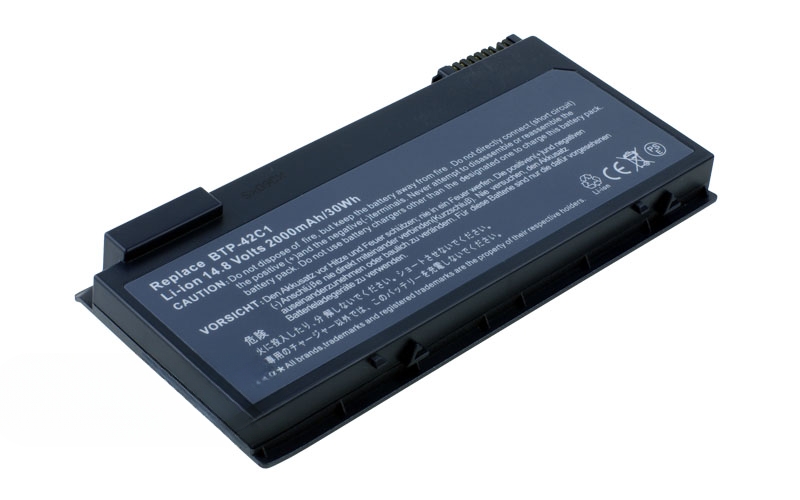 14.8V 2000mAh/30Wh Li-Polymer Battery for Acer TravelMate C100 C102 C102T C104 C110 C111 (P/N: BTP-42C1 BT.T2703.001 91.48R28.001 6M.48RBT.001) – Front view top 45° angle