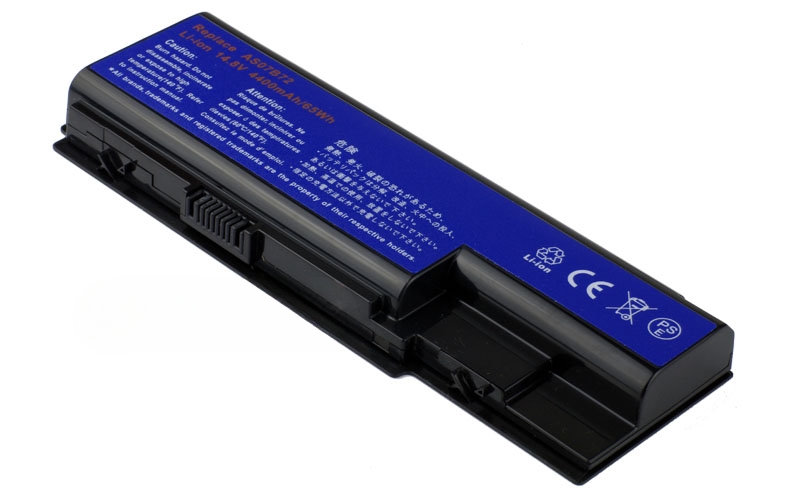 14.8V 4400mAh/65Wh 8-Cell Battery for Acer Aspire 5220 5520 5920 5930 6930G 7720 8930 Acer TravelMate 7230 7730 (P/N: AS07B31 AS07B32 AS07B42 AS07B52 AS07B72) – Front view top 45° angle