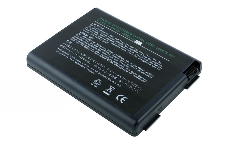 14.8V 4400mAh/65Wh 8-Cell Battery for&nbsp;HP Pavilion ZD8000 ZV5000 ZV6000 ZX5000 HP Compaq NX9100 NX9110 Compaq Presario R3000 R4000 X6000 PP2210 PP2200 (P/N:&nbsp;HSTNN-DB03 HSTNN-DB14&nbsp;346970-001 383968-001 DP399A) – Front view top 45° angle