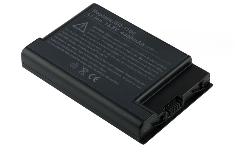 14.8V 5200mAh/77Wh 8-Cell Battery for Acer Aspire 1450 Acer Ferrari 3000 3200 3400 Acer TravelMate 6000 800 8000 (P/N: SQ-1100 SQ-2200 SQ-202 BTP-650) – Front view top 45° angle