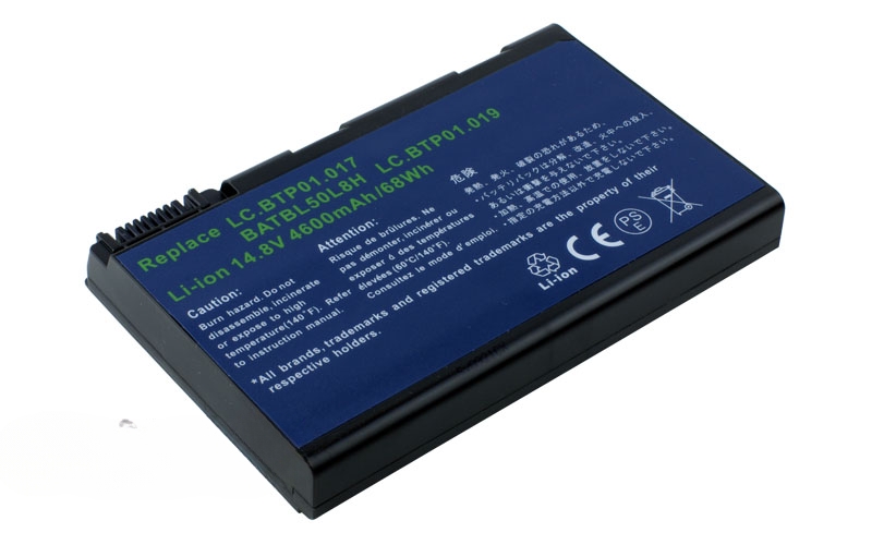 14.8V 5200mAh/77Wh 8-Cell Battery for Acer Aspire 5110 5515 9800 Acer TravelMate 2490 4200 4280 5510 (P/N: BATBL50L8H BT.00803.15 LC.BTP01.017 LC.BTP01.019) – Front view top 45° angle