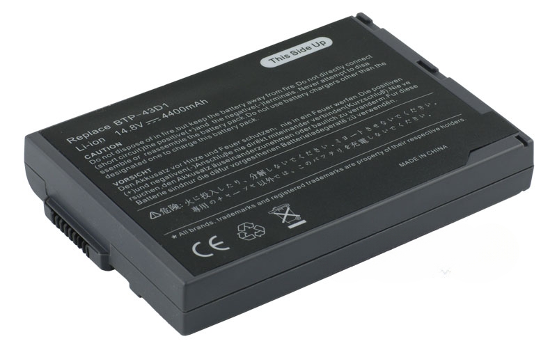 14.8V 5200mAh/77Wh 8-Cell Battery for Acer TravelMate 220 223 225 230 260 280 283 (P/N: BTP-43D1, 60.46W18.001, 91.49S28.001) – Front view top 45° angle