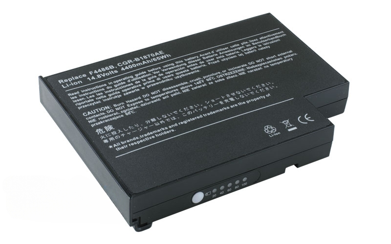 14.8V 5200mAh/77Wh 8-Cell battery for HP Pavilion ZE1200 Proline Z500 Sahara G200B G200N Fujitsu Siemens Amilo M7300 M7800 M8300 Acer Aspire 1300 1310 (P/N: F4486A F4486B XF328 CGR-B1870AE) – Front view top 45° angle