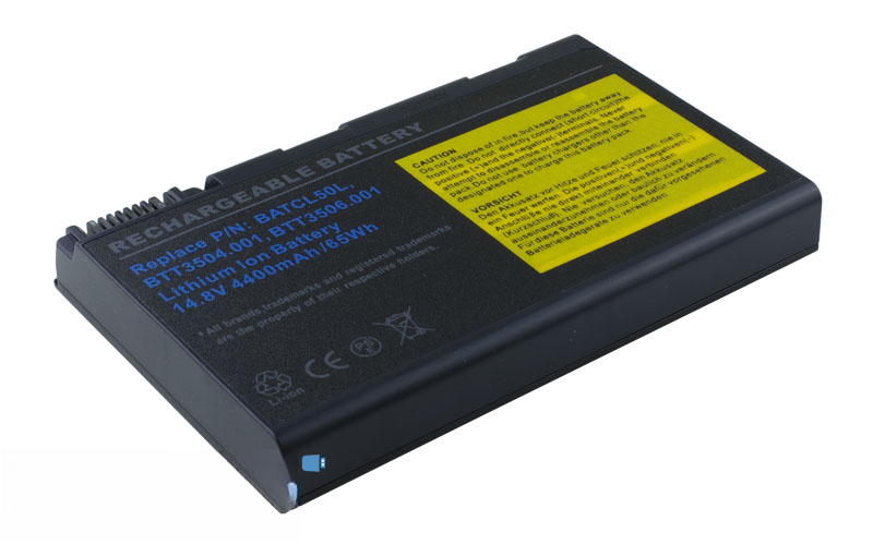 14.8V 65Wh 8-Cell Battery for Mecer Xpression DL76 DL76 Acer Aspire 9010 9100 9500 Acer TravelMate 2350 290 4050 4650 (P/N: BATCL50L BATCL50L4 BT.00803.005 LC.BTP04.001) – Front view top 45° angle