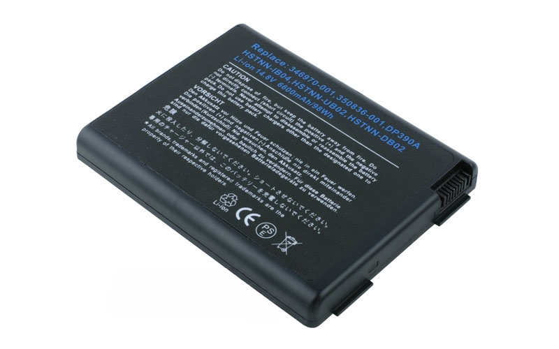 14.8V 6600mAh/98Wh 12-Cell Battery for HP Pavilion ZD8000 ZV5000 ZV6000 ZX5000 HP Compaq NX9100 NX9110 Compaq Presario R3000 R4000 X6000 (P/N: HSTNN-DB14 HSTNN-DB03 346970-001 383968-001 DP399A) – Front view top 45° angle