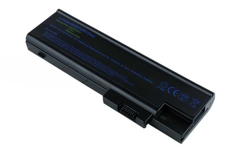 14.8V 77Wh 8-Cell Battery for Acer Aspire 1410 1680 3000 3500 5000 Acer Extensa 2300 3000 4100 Acer TravelMate 2300 4000 4600 (P/N: 4UR18650F-1-QC192 BT.T5003.001 BT.T5005.001 BT.T5007.001 BTP-AS1681 LC.BTP03.003 LIP-4084QUPC) – Front view top 45° angle