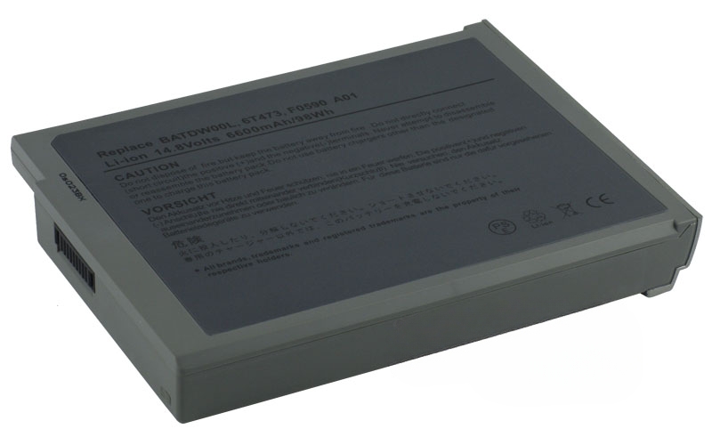 14.8V 7800mAh/115Wh 12-Cell Battery for Dell Inspiron 1100 1150 5100 5150 5160 Dell Latitude 100L (P/N: 451-10117 6T473 7T670 J2328 8Y849) – Front view top 45° angle