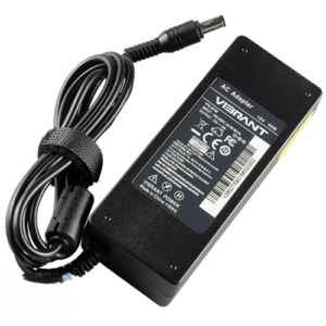 15V 6A 90W AC Adaptor for Toshiba Satellite A10 A100 M40 M35 Satellite Pro A120 M10 M15 Qosmio F10 F20 (P/N:  LA1560 PA2521U-1ACA PA252IE-2AC3 AP15AD23) – Angled front – 3 sides visible