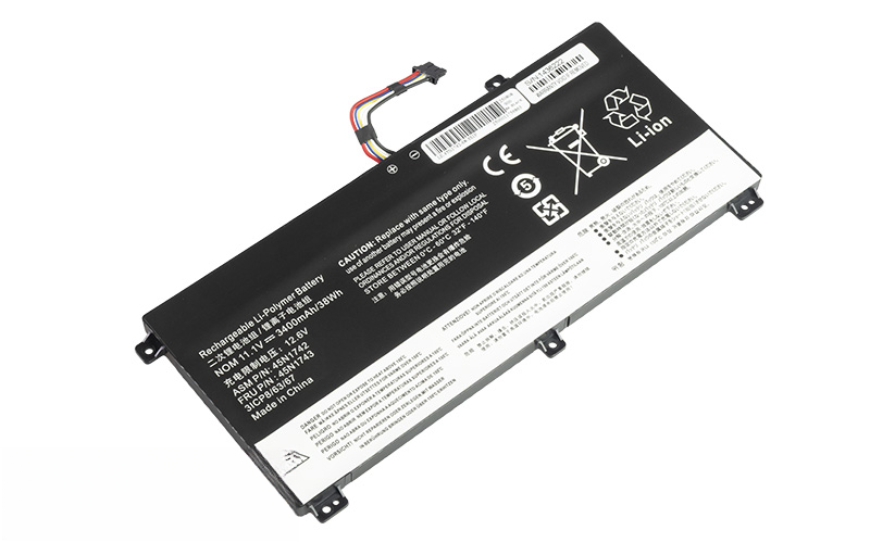 45N1740 45N1741 00NY63 Battery for Lenovo ThinkPad T550 T550 W550 W550S (11.1V 38Wh 3-Cell Li-Poly) – Front view top 45° angle