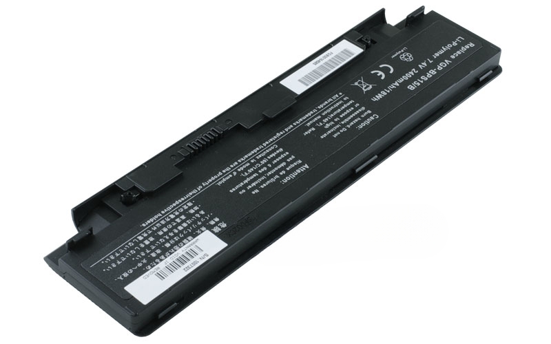 7.4V 2400mAh/18Wh Li-Polymer Battery for Sony VAIO VGN-P11Z/G  VGN-P21Z/G VGN-P23G/Q VGN-P35GK/G VGN-P530CH/Q VGN-P70H/G VGN-P730A/G VGN-P92KS VGP-CKP1TT VGP-CKP1B (P/N: VGP-BPS15/B) – Front view top 45° angle