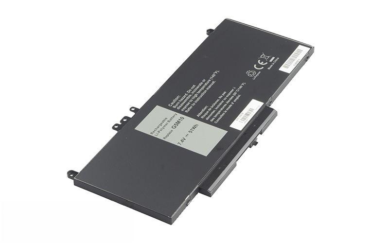 7.4V 53Wh Li-Polymer Dell Latitude E5250 E5450 E5550 Latitude 3150 Battery (P/N: G5M10 0WYJC2 8V5GX) – Front view top 45° angle