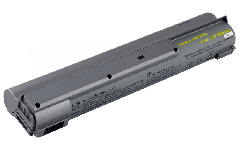 7.4V 6600mAh/49Wh 6-Cell Battery 6-Cell Battery for Sony VAIO VGN-T140 VGN-T150 VGN-T170 VGN-T250 VGN-T260 VGN-T340 VGN-T350 VGN-T370 VGN-T15 VGN-T16 VGN-T36 VGN-T37 VGN-T50 VGN-T70 VGN-T90 (P/N: VGP-BPS3 VGP-BPS3A) – Front view top 45° angle