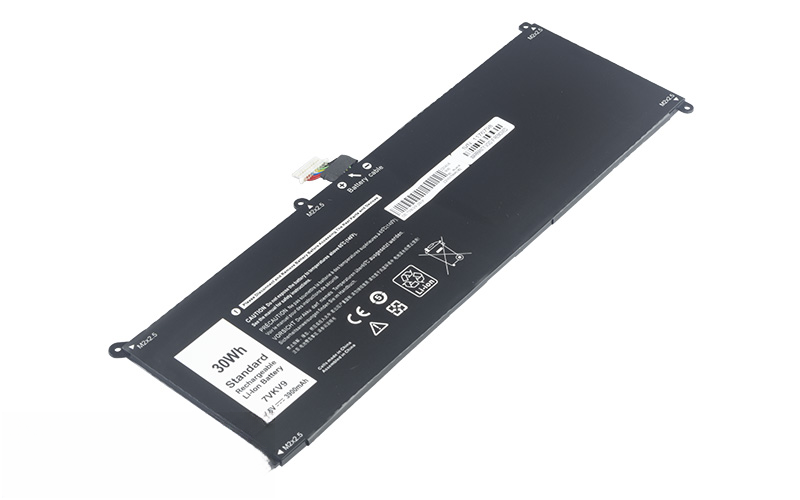 7VKV9 V55D0 9TV5X Battery for Dell Latitude 12 7275 XPS 12 9250 (7.6V 30Wh 2-Cell Li-Poly) – Front view top 45° angle