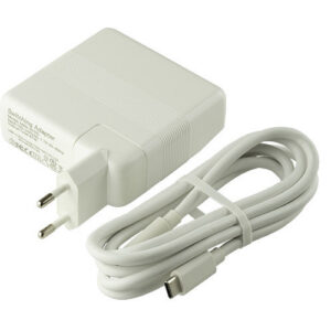 87W USB-C Charger for Apple, ASUS, HP and Lenovo Laptops – Angled front – 3 sides visible