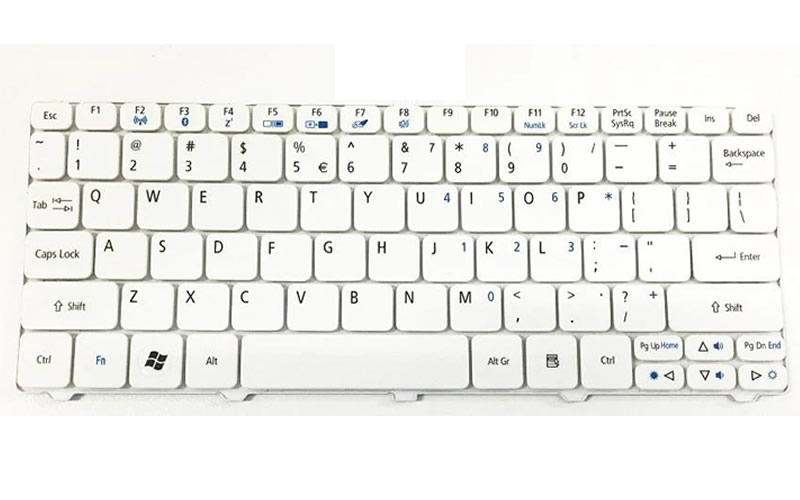 Acer Aspire One D255 D257 D260 A532H NAV50 NAV70 PAV70 Packard Bell EasyNote PAV70 PAV80 Keyboard – Front view – keys & layout