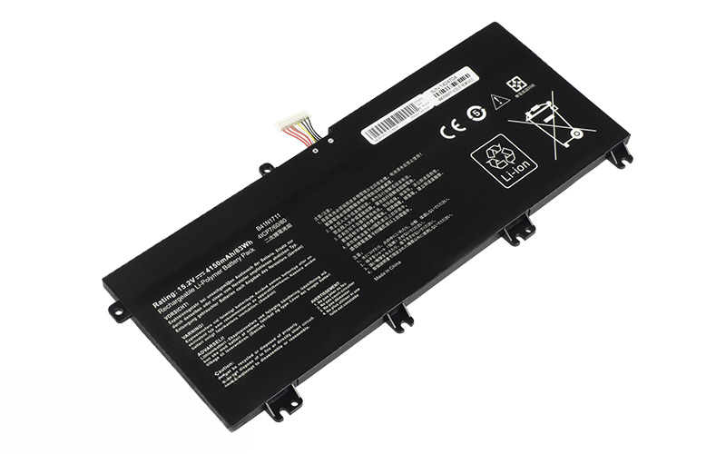B41N1711 Battery for ASUS FX503VM GL703VD FX63VD FZ63VD ZX63VD (15.2V 63WH 4-Cell Li-Poly) – Front view top 45° angle