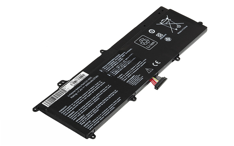 C21-X202 Battery for ASUS VivoBook X201E X202E S200 S200E (7.4V 33Wh 2-Cell Li-Polymer) – Front view top 45° angle