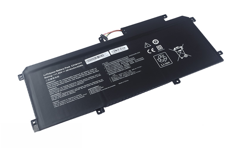 C31N1411 Battery for ASUS ZenBook UX305CA UX305FA (11.55V 42Wh 3-Cell Li-Poly) – Front view top 45° angle