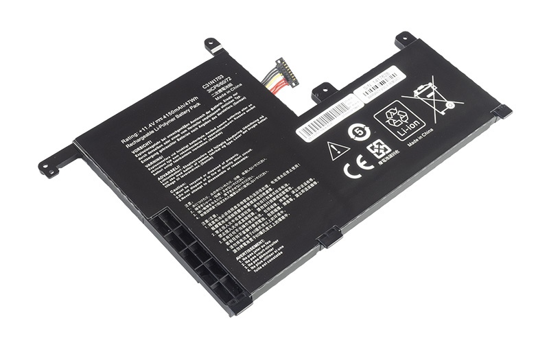 C31N1703 0B200-02650100 Battery for ASUS ZenBook Flip UX561UA UX561UN Q505UA Q525UA (11.4V 47Wh 3-Cell Li-Poly) – Front view top 45° angle