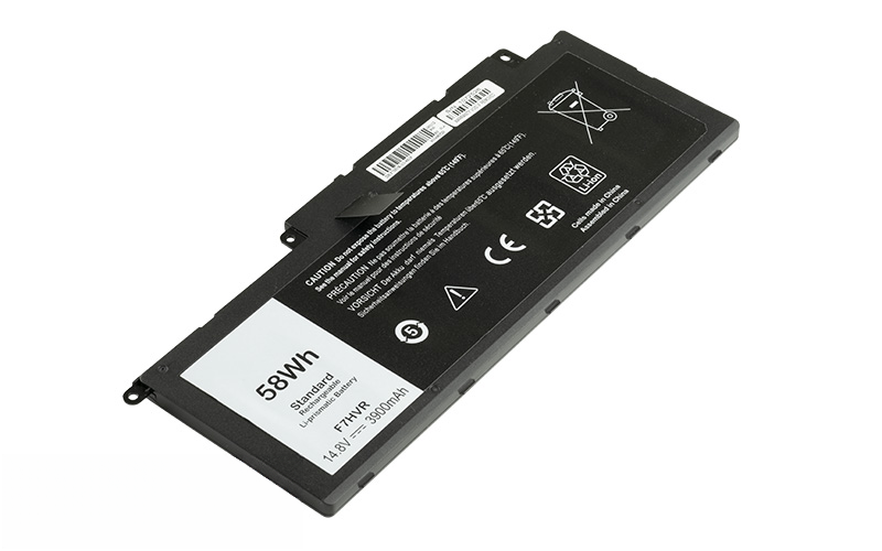 F7HVR G4YJM Battery for Dell Inspiron 17-7737 15-7537 (14.8V 56Wh 4-Cell Li-Polymer) – Front view top 45° angle