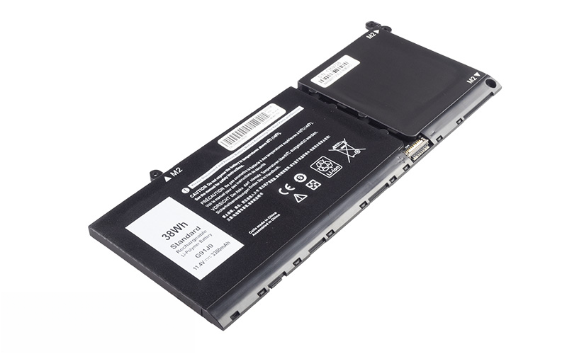 G91J0 0MGCM5 V6W33 0FH3K2 Battery for Dell Inspiron 5310 3511 5510 5410 5518 Latitude 3320 3520 3420 (11.4V 38Wh 3-Cell Li-Poly) – Front view top 45° angle