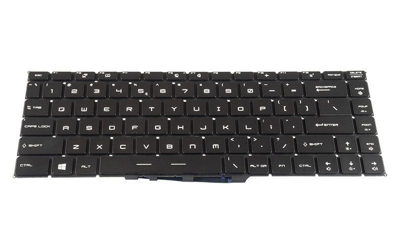 MSI GS65 Stealth Thin 8RE 8RF Keyboard (with multi-colour backlit keys) – Front view – keys & layout