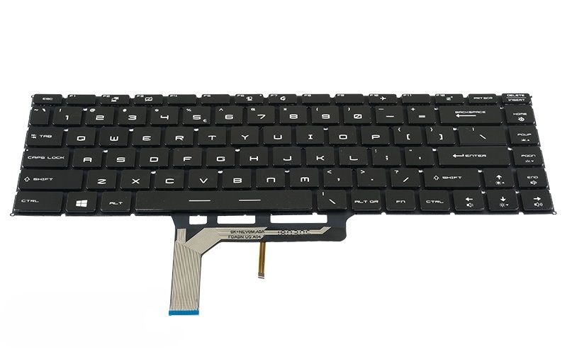 MSI GS65 Stealth Thin 8RE 8RF Keyboard (with single colour backlit keys) – Front view – keys & layout