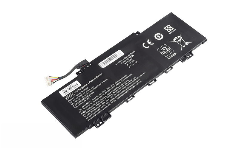 PC03XL HSTNN-OB1W M24421-AC1 M24648-005 Battery for HP 13-be0230A (11.55V 39Wh 3-Cell Li-Poly) – Front view top 45° angle