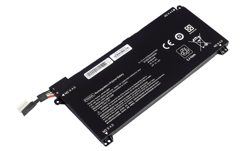 PG06XL HSTNN-DB9F L48431-2C1 L48497-005 Battery for HP OMEN 15-dh0006TX 15-dh0008TX 15-dh1054TX 15-dh1012TX (11.1V 57Wh 3-Cell Li-Poly) – Front view top 45° angle
