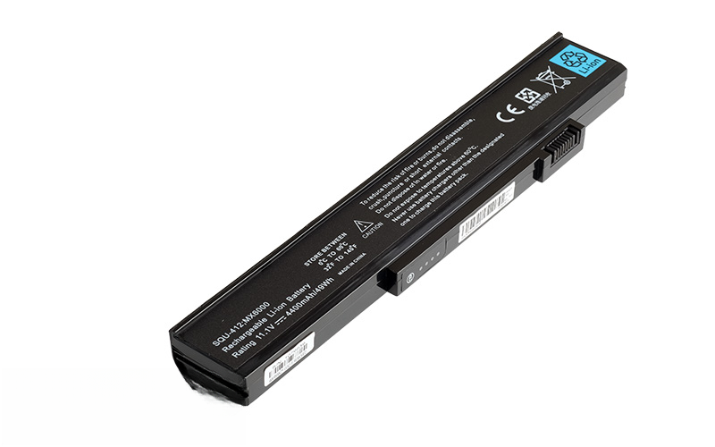 SQU-412 SQU-415 4UR18650F-3-QC-MA1 Battery for Gateway M460 M680 MX6000 MX8500 NX500 NX850 (11.1V 49Wh 6-Cell) – Front view top 45° angle